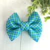 Dog Collar Bow Tie Techno Fabric 5" Aqua Plaid
