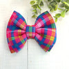 Dog Collar Bow Tie Techno Fabric 5" Pink Blue Plaid