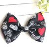 Dog Collar Bow Tie Cotton 5" Black Chalk Hearts