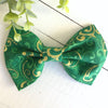Dog Collar Bow Tie Cotton 5" Green Gold Damask