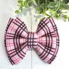 Dog Collar Bow Tie Techno 5" Pink and Grey Plaid