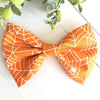 Dog Collar Bow Tie Cotton 5 inch Orange Spiderweb