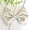 Dog Collar Bow Tie Cotton 5" Pink Green Lattice